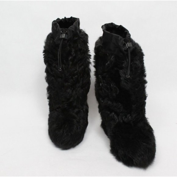 Moncler Shoes - MONCLER Grenoble Fernande Shearling Wedge Black Mid Calf Fur Boots Size 40